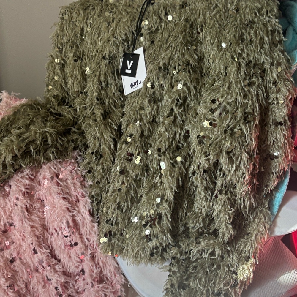 Very J Olive Green Sequin Top